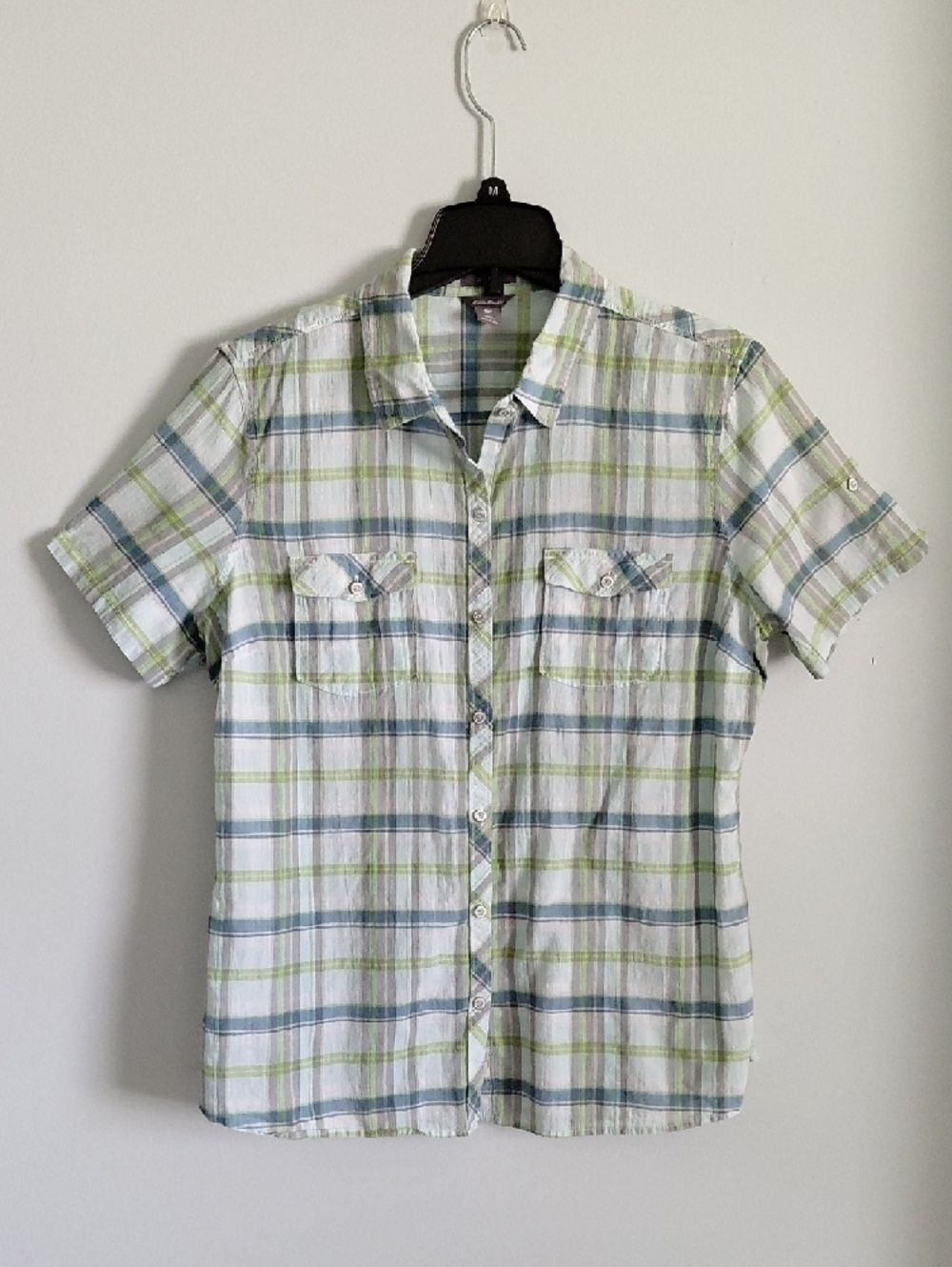 Eddie Bauer Short Sleeve Plaid Shaped Fit Button Up Shirt Outdoor Gorpcore - Picture 2 of 15